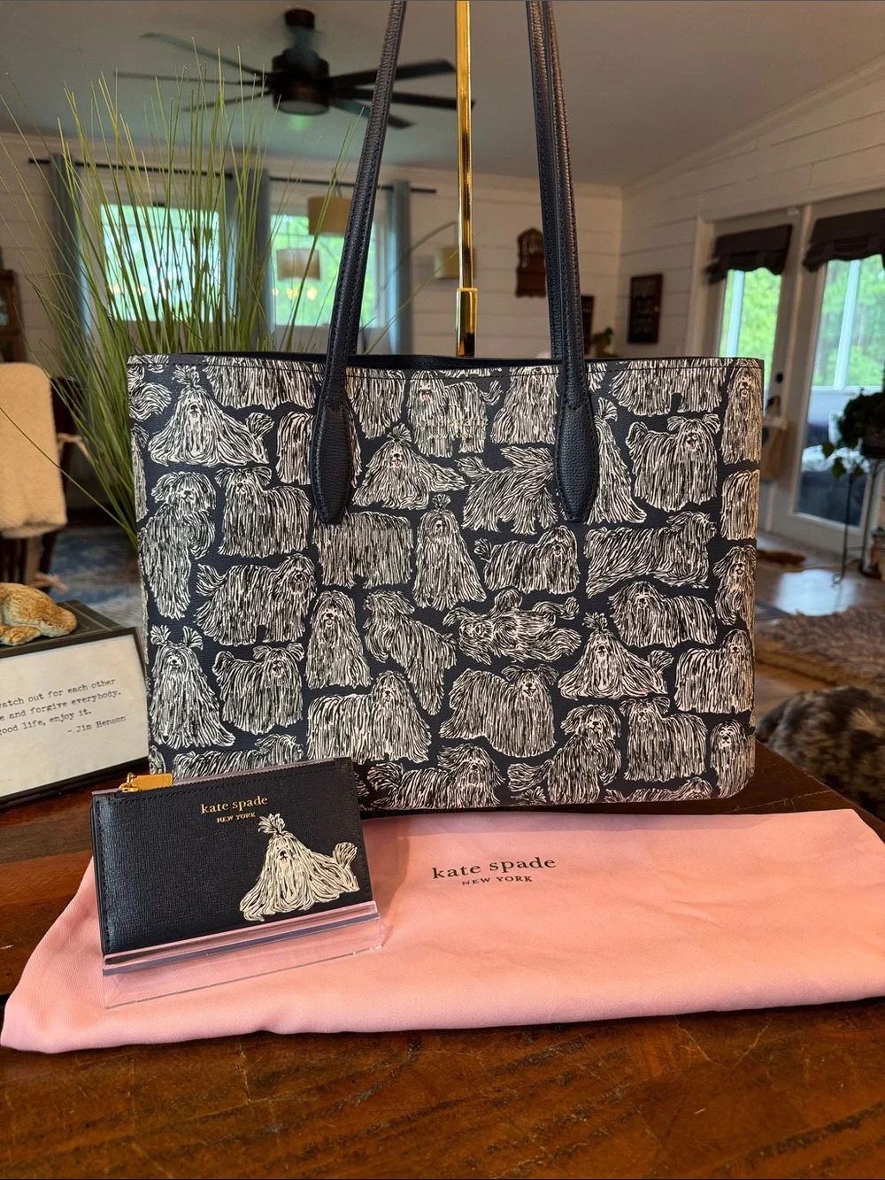 🩵kate spade Black & White Pomeranian Print Tote with Matching Pouch